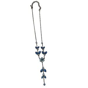 Women’s Beautiful Blue Floral Leaf Rhinestones Long Drop Necklace.